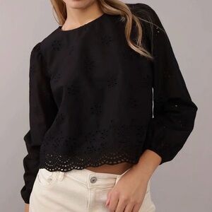 American Eagle Women's Embroidered Eyelet Lace Top Size XXL Solid Black Romantic
